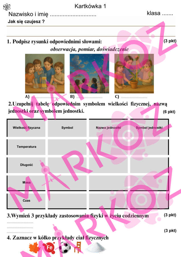 Kartkówka Fizyka - Dział 1 - Czym zajmuje się fizyka, Układ SI