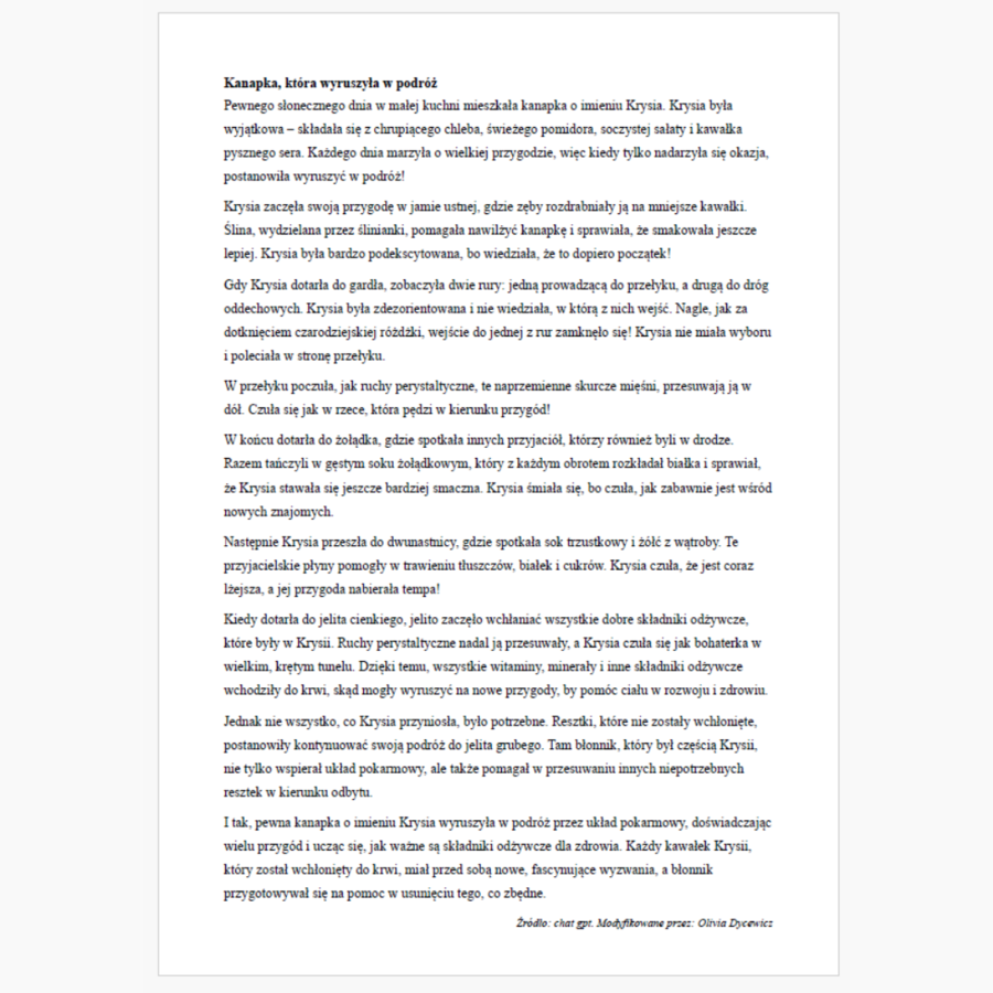 Bajka o przygodach kanapki w układzie pokarmowym