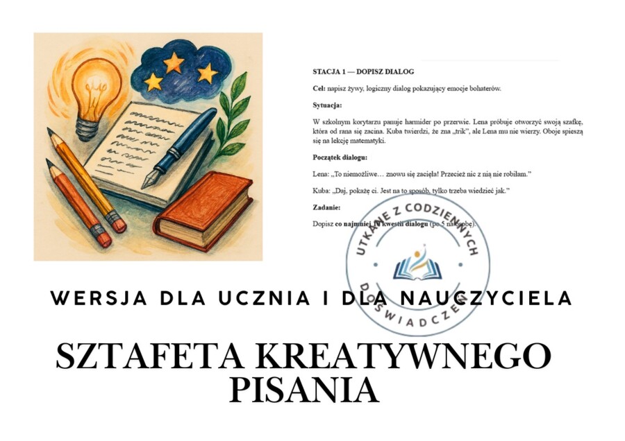 Sztafeta kreatywnego pisania — zestaw 6 stacji twórczych w wersji dla ucznia i dla nauczyciela