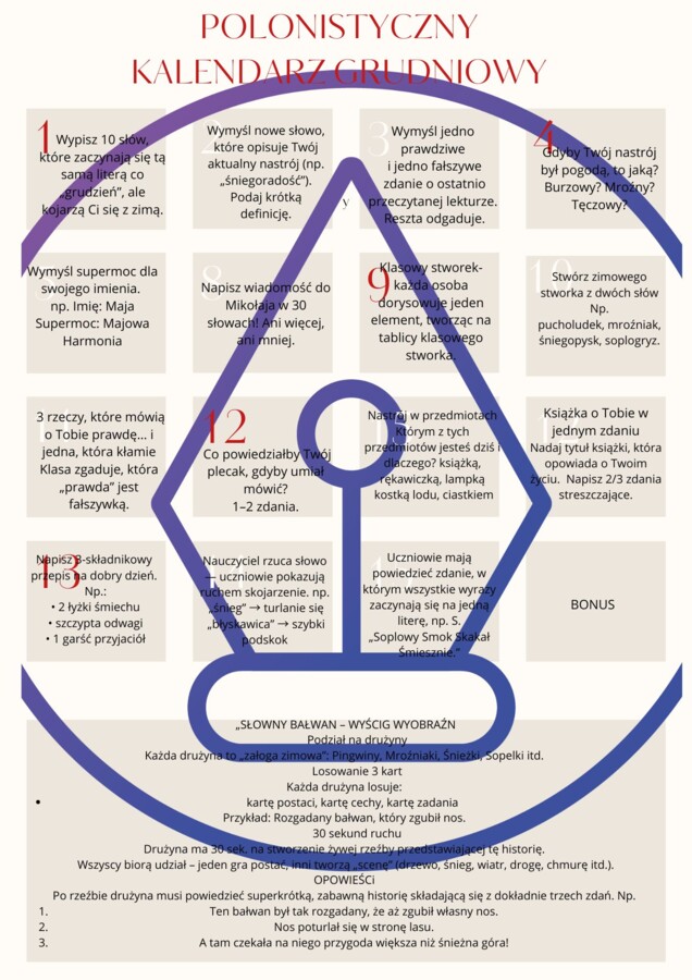 Kalendarz jak adwentowy- polonistyczny