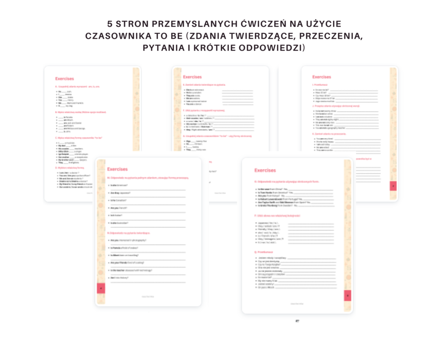 Czasownik BE - odmiana, zdania twierdzące, przeczenia, pytania, krótkie odpowiedzi - ćwiczenia, karty pracy