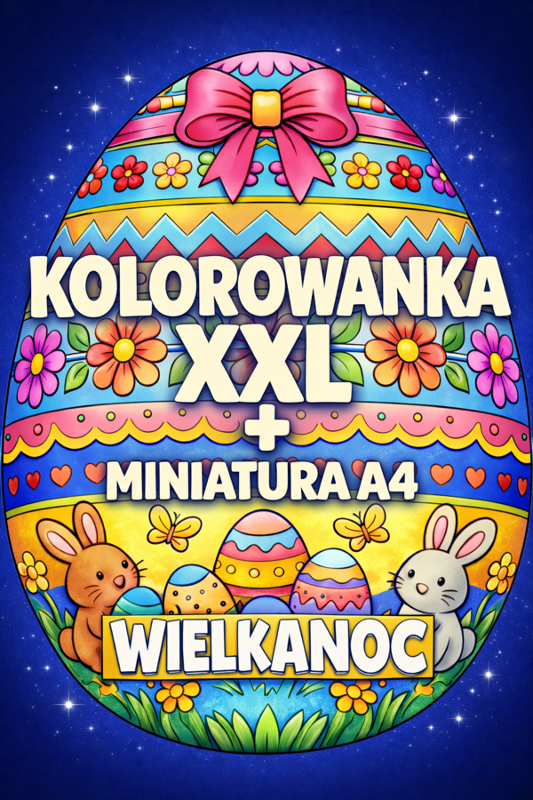 WIELKANOC - PISANKA - pakiet: kolorowanka XXL (9xA4) + miniatura A4; dekoracja, gazetka, plakat, świetlica