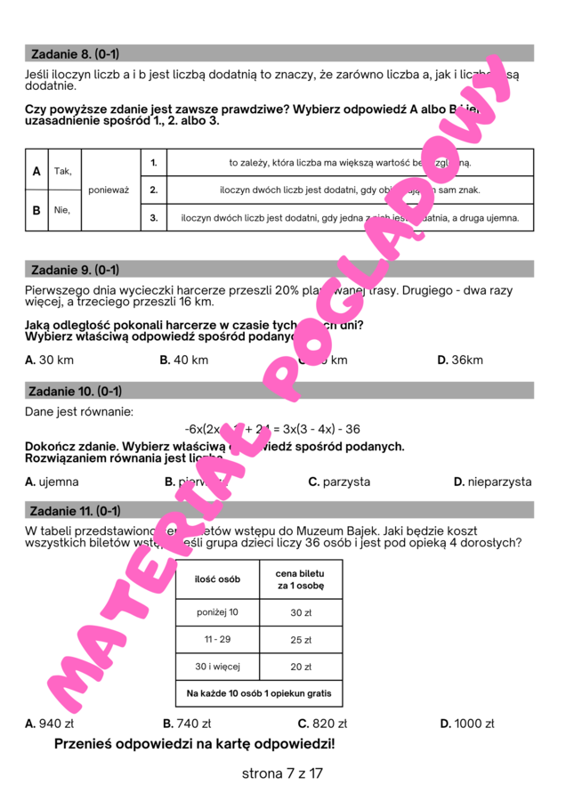 Próbny arkusz egzamin ósmoklasisty z matematyki 2024/2025. Arkusz nr 1 (aktualizacja)