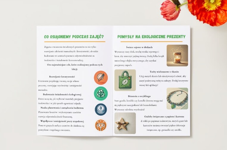 Przewodnik dydaktyczny. Plan lekcji. Ekologiczne prezenty. Pomysły na rękodzieło. Nauka planowania budżetu. Świadomość ekologiczna.