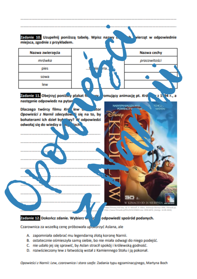 E8 „Opowieści z Narnii” *ZBIÓR ZADAŃ EGZAMINACYJNYCH* – wymagania 2024/2025 i 2025/2026