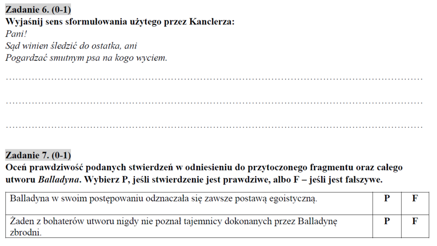 Balladyna - zestaw powtórkowy przed egzaminem ósmoklasisty