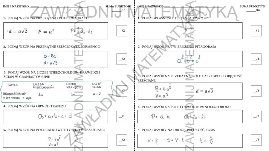 KARTKÓWKI ÓSMOKLASISTY ZE WZORÓW