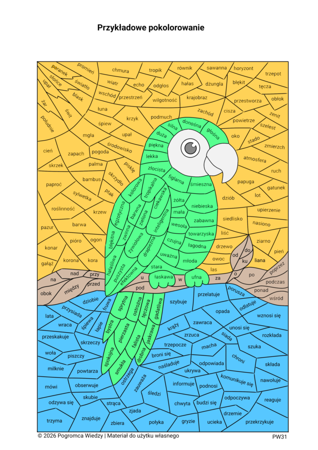 Części mowy w kolorach  - 20 kart pracy (kl.4-8)