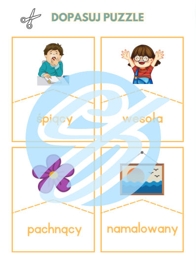 PRZYMIOTNIKI CZĘŚCI MOWY PUZZLE UŁATWIAJĄCE NAUKĘ PRZYMIOTNIK