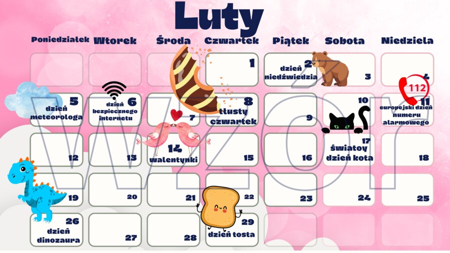 Kalendarz świąt nietypowych dla dzieci - LUTY 2024