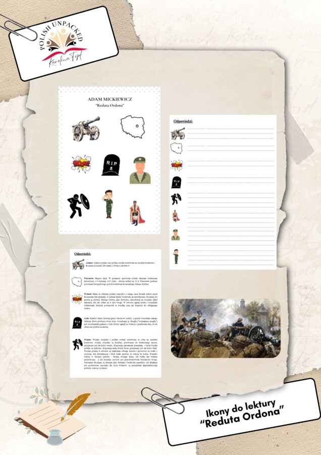 Ikony (obrazki, symbole) + odpowiedzi "Reduta Ordona" Adama Mickiewicza