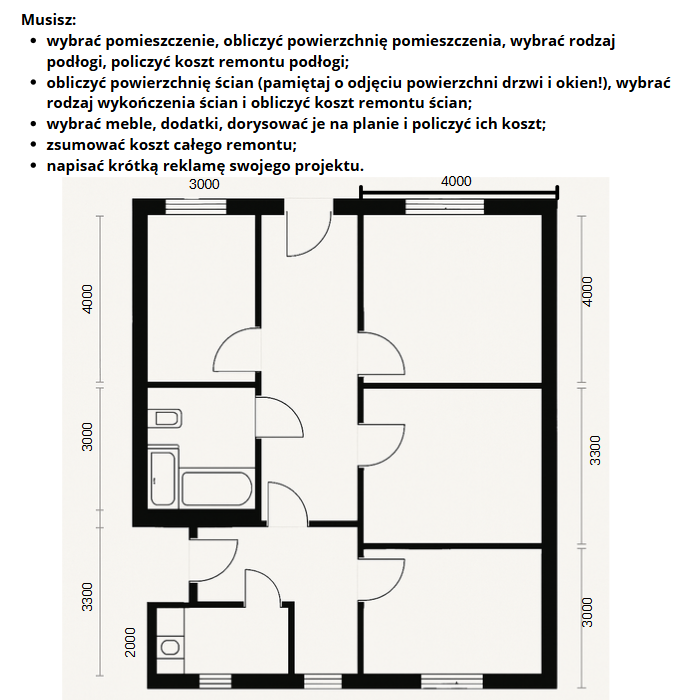 Projekt matematyczny - remont mieszkania klasa 6