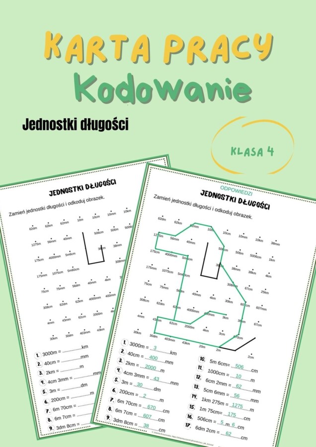 Jednostki długości, kodowanie, karta pracy, klasa 4