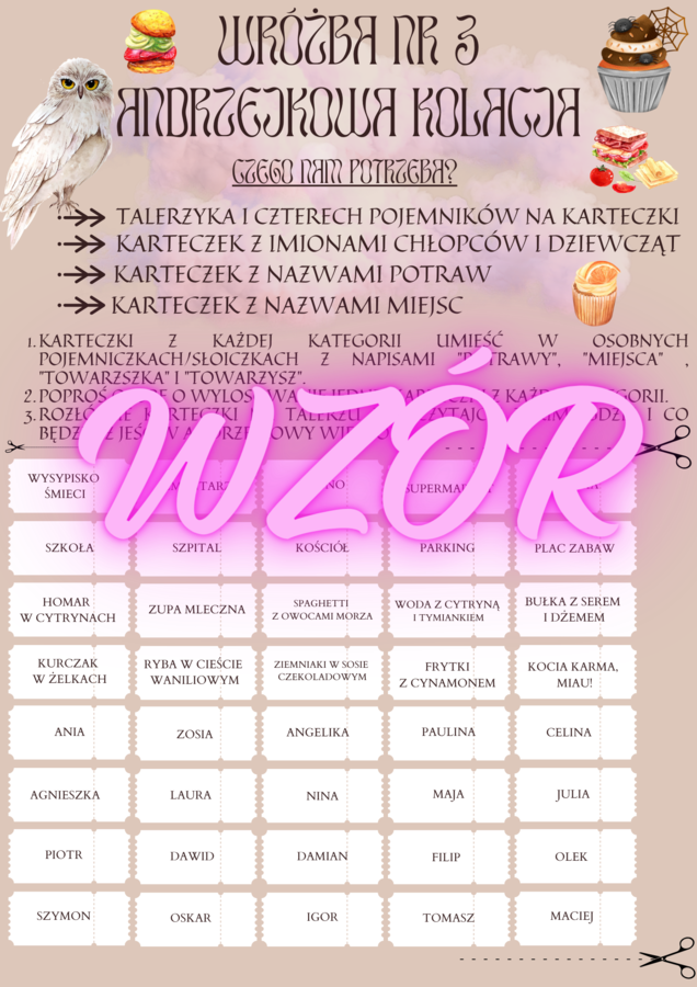 Księga wróżb andrzejkowych, wróżby, andrzejki