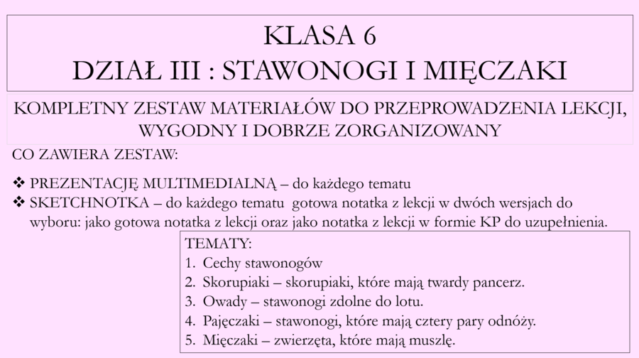 Klasa 6 - Stawonogi i mięczaki - pakiet z działu