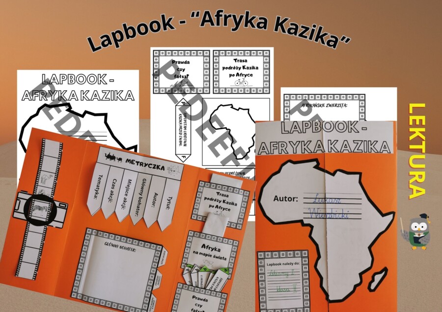 Lapbook - "Afryka Kazika" + test sprawdzający wiedzę z lektury + kod QR do testu