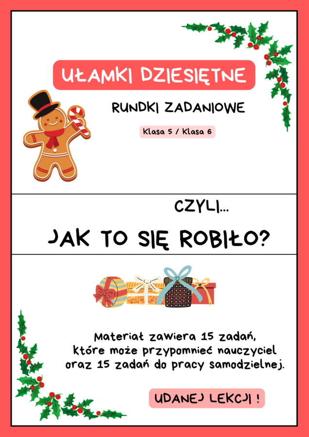 Działania na ułamkach dziesiętnych - rundki zadaniowe. Wersja świąteczna. Klasa 5 i nie tylko :)
