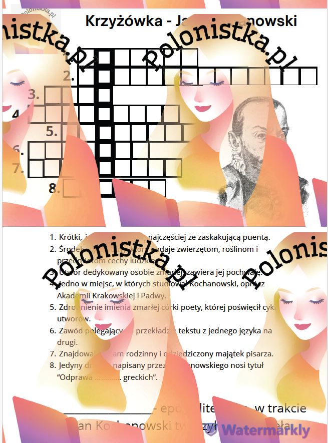 Krzyżówka i wykreślanka - Jan Kochanowski (Narodowe Czytanie)