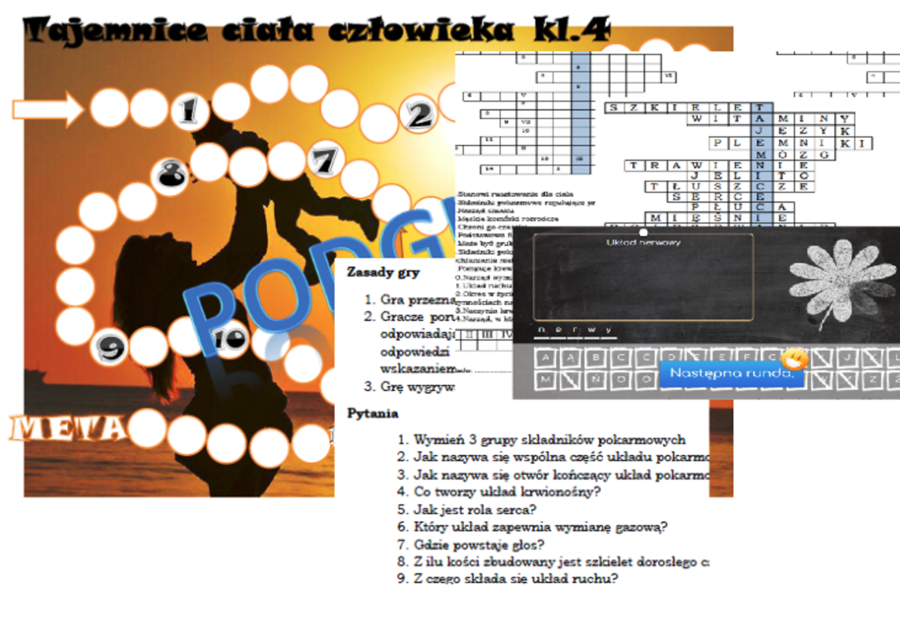 Zestaw 3 gier na lekcję powtórzeniową dla klasy 4 Odkrywamy tajemnice ciała człowieka