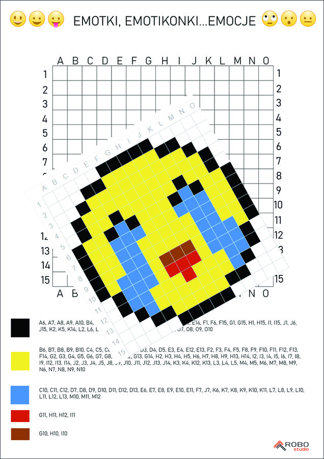 Kodowanki, emotki, emotikonki, odkoduj emocje. Kodowanie, pixel art- zestaw 6 kodowanek.