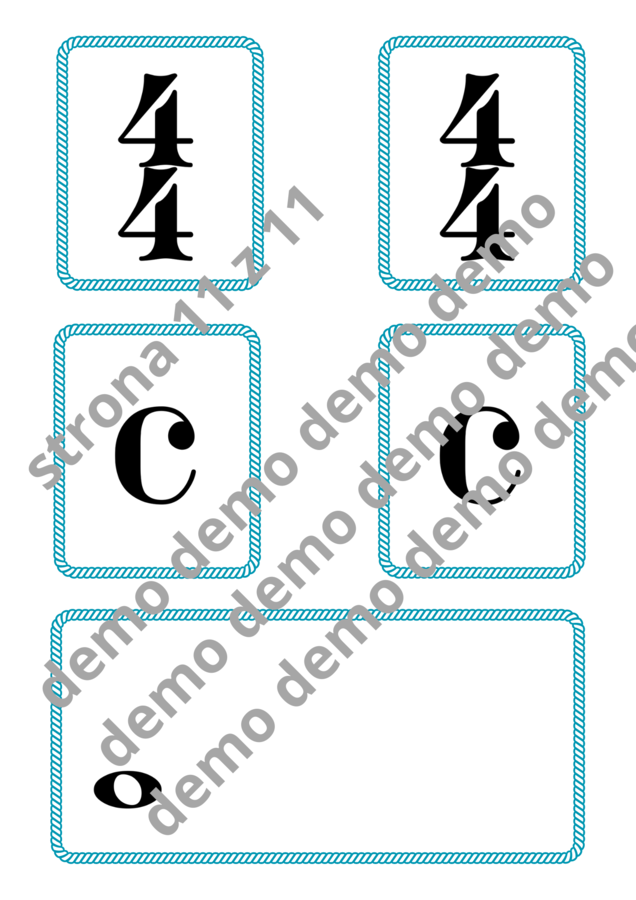 Muzyka. Karty do nauki wartości rytmicznych i ćwiczeń praktycznych. Metrum 4/4.