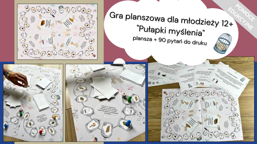 Gra planszowa dla młodzieży 12+ "Pułapki myślenia". Pomoc edukacyjna do druku