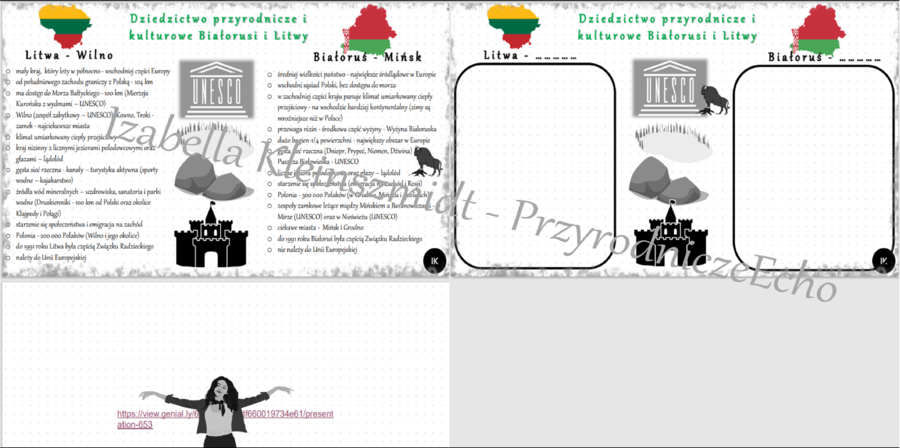 Mini zestaw do tematu „Dziedzictwo przyrodnicze i kulturowe Białorusi i Litwy” – sketchnotki i karta pracy w pdf + gratisowy link do prezentacji multimedialnej niekomercyjnej wykonanej w genial.ly do indywidualnego pobrania i użycia do celów niekomercyjn