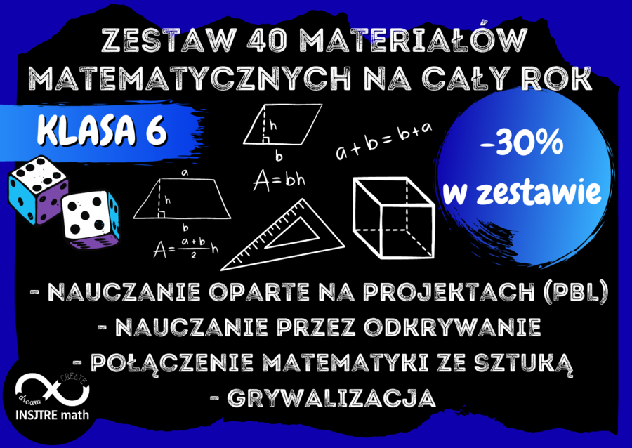 Zestaw materiałów matematycznych na cały rok szkolny dla klasy 6. Projekty, odkrywanie, matematyka i sztuka, grywalizacja.