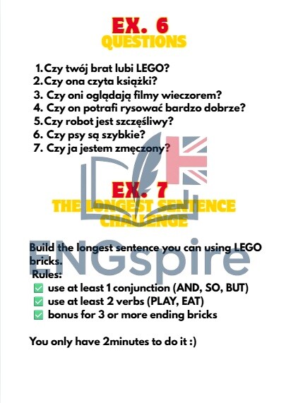 LEGO Grammar Fun – Present Simple, to be i can w formie gry