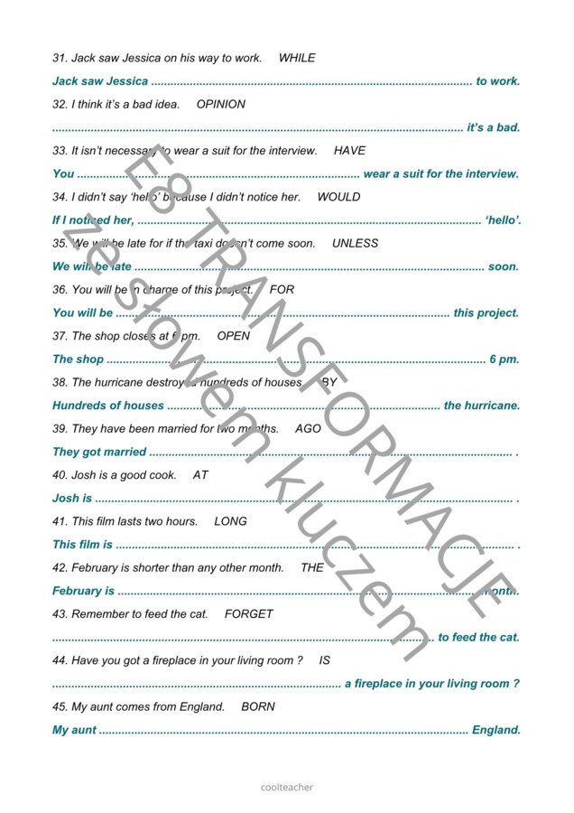 E8 Transformacje zdań ze słowem kluczem