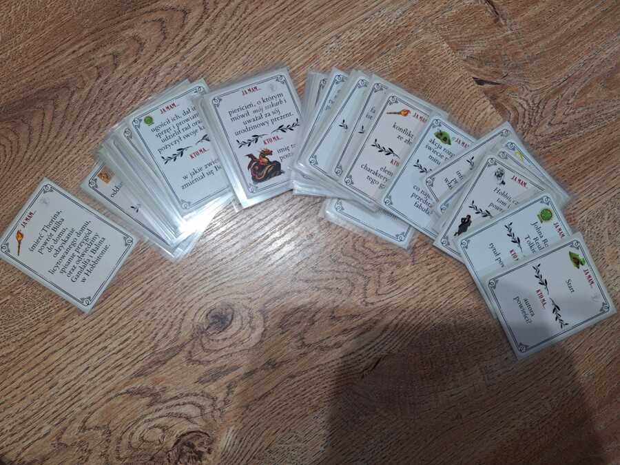 Hobbit - grywalizacja, karty do gry, klasa 6, test z lektury