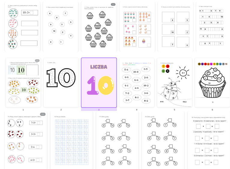 Liczba 10 - ćwiczenia, zadania dla przedszkolaków