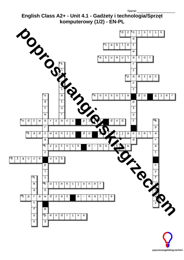 English Class A2+ – Unit 4 – krzyżówki