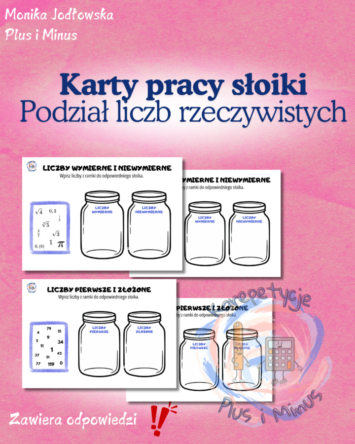 Podział liczb rzeczywistych karty pracy słoiki