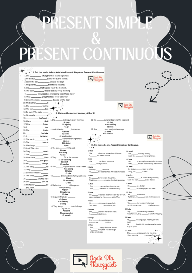 Present Simple & Present Continuous – zadania utrwalające E8/matura podstawowa