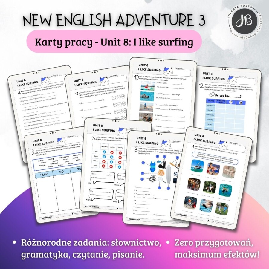New English Adventure 3 – Unit 8: I like surfing – Karty pracy dla klasy 3