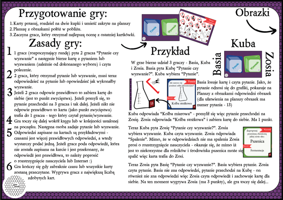 Klasa 7 i 8. Chemia. Gra karciana - "Pytanie czy wyzwanie?"