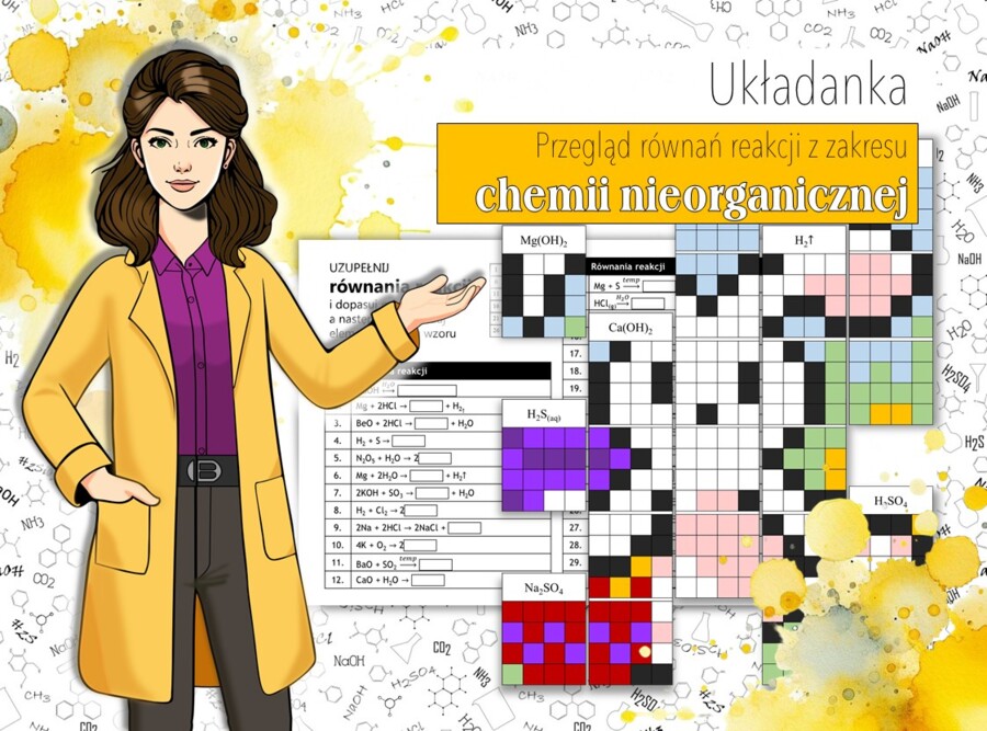 Klasa 8. Chemia. Chemia nieorganiczna - Równania reakcji chemicznych. Układanka. Wielkanocna/wiosenna karta pracy. MOC powtórki.
