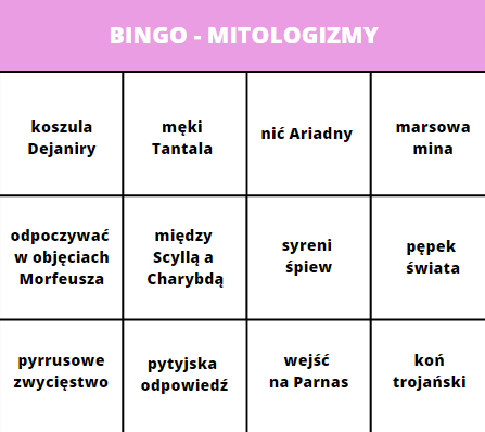 Mitologizmy - gry i ćwiczenia