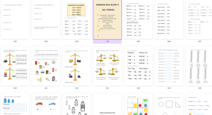 Karty z zadaniami z matematyki dla klasy trzeciej na cały rok 163 strony
