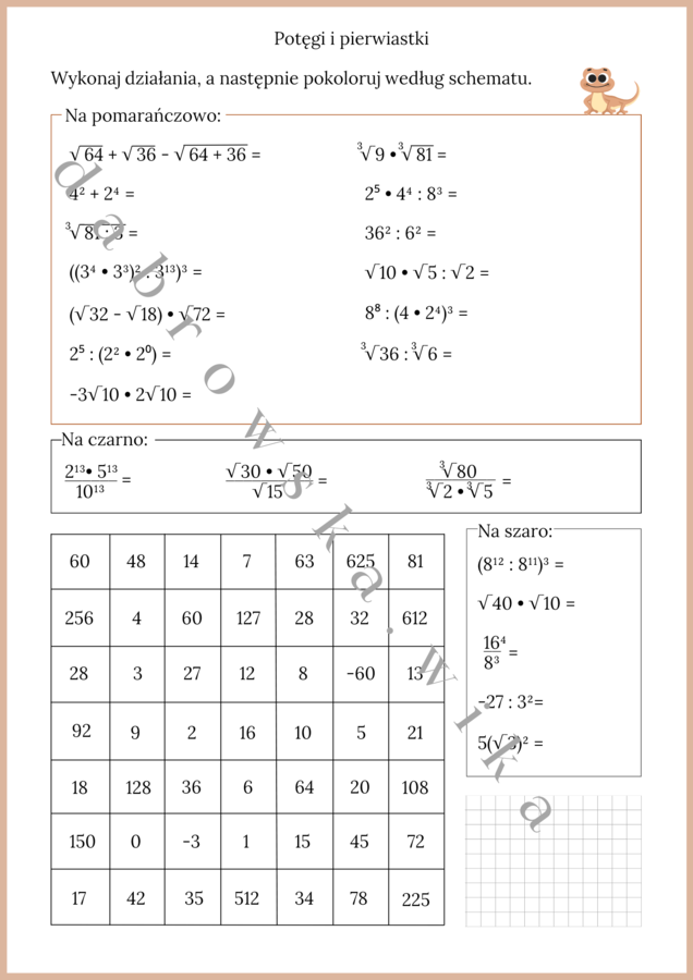 Potęgi i pierwiastki - kodowanka