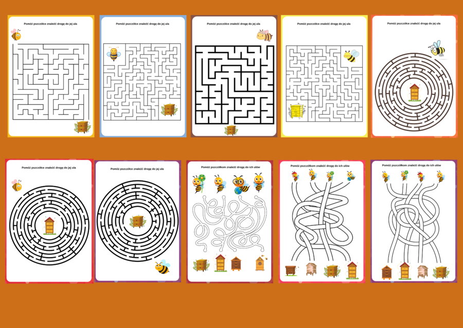 DZIEŃ PSZCZÓŁ – labirynty – 10 wersji - Dzień Pszczoły