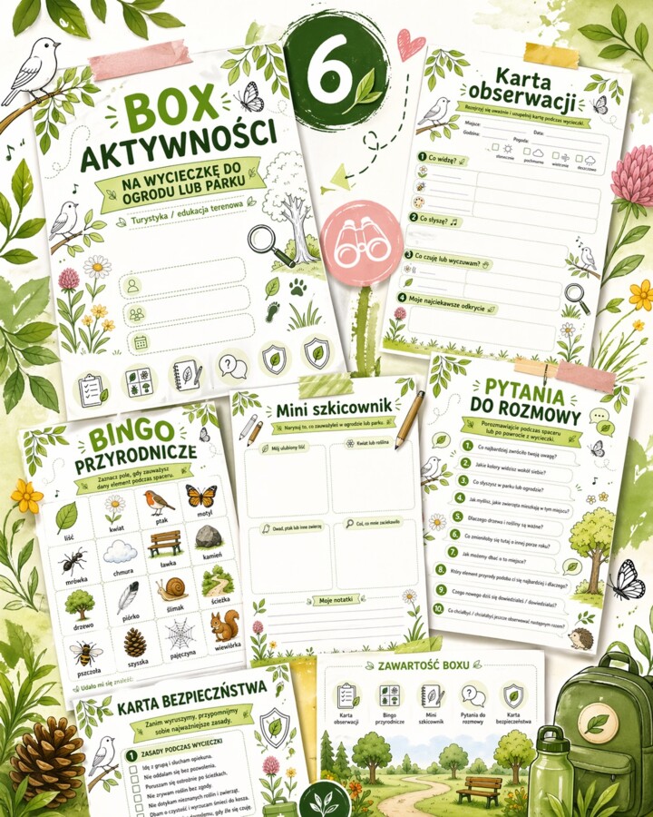 Box aktywności na wycieczkę do ogrodu lub parku