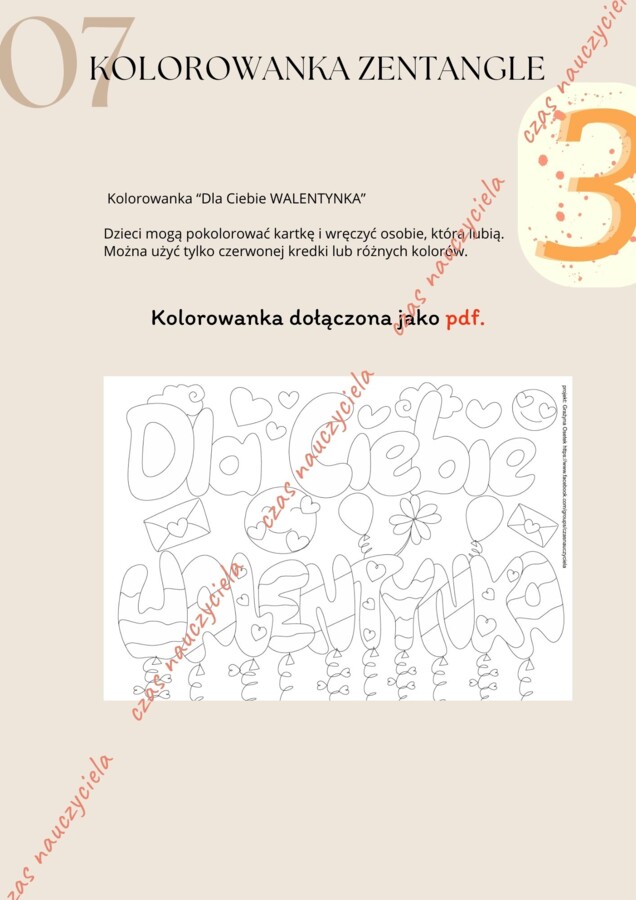 Walentynki - zagadki z bajek, gra ruchowa, kolorowanka