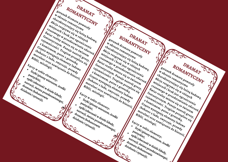 DRAMAT ROMANTYCZNY – cechy – wklejka – wklejki - powtórzenie - egzamin - GATUNKI SYNKRETYCZNE