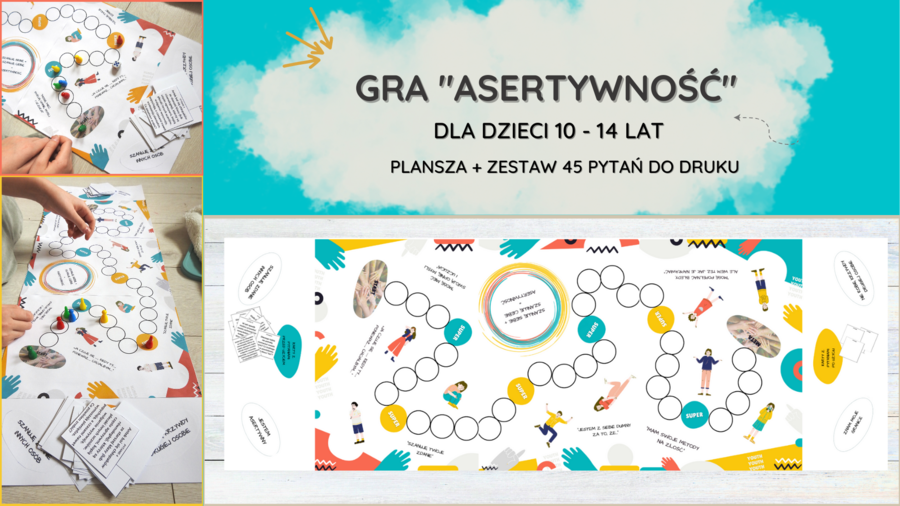 Gra planszowa „Asertywność dla dzieci 10-14 lat. Plansza + 45 pytań” - pomoc edukacyjna do druku