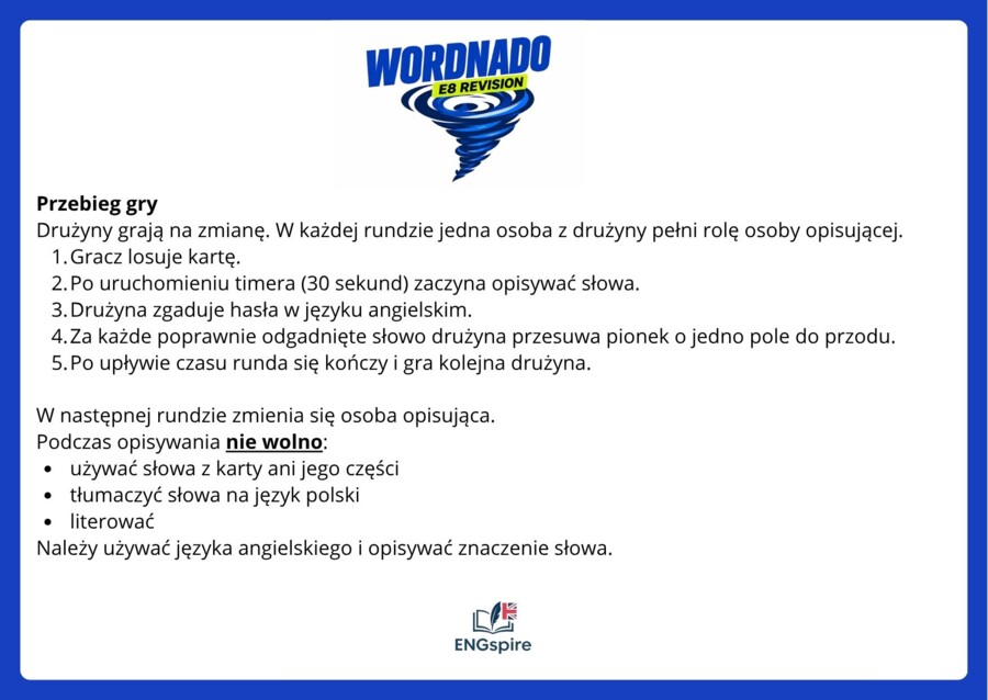 WORDNADO E8 – gra typu Alias | 1500+ słów | powtórka do egzaminu ósmoklasisty