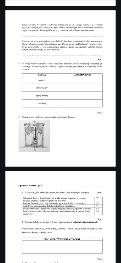 Kartkówka z treści lektury "Opowieści z Narnii"