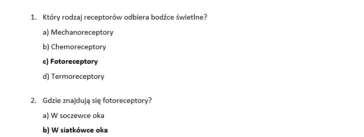 Test- narządy zmysłów człowieka