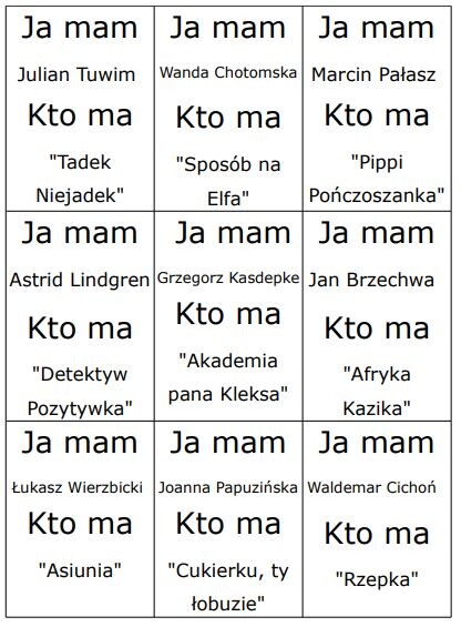 Gra "Ja mam ... kto ma...?" - autorzy i tytuły książek dla dzieci